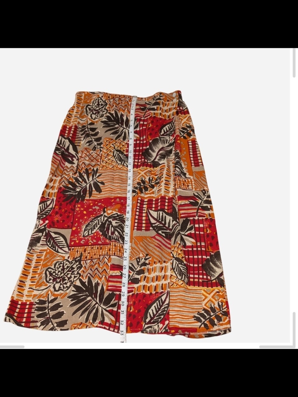 Pre-owned Patchwork Print Midi Skirt in Red & Orange - Picture 3 of 9